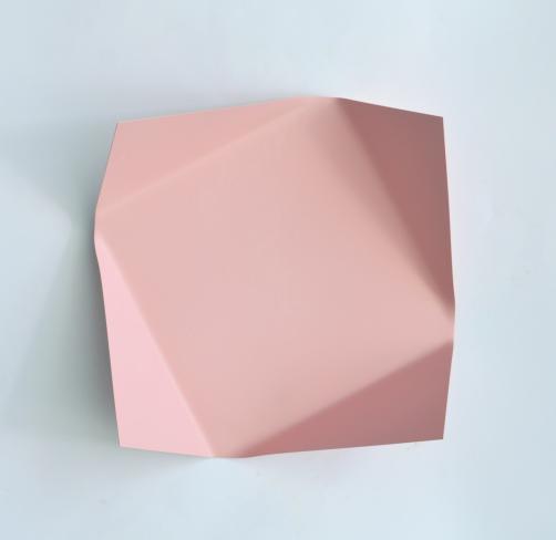 Dirk Rathke, # 756 folded square rosé, 2016, Stahlblech lackiert, 26 x 26 x 7 cm