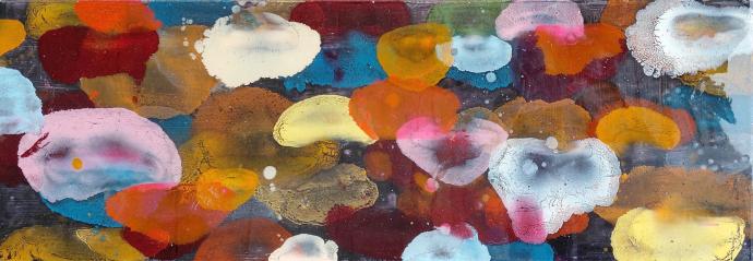Jürgen Jansen, cheetali, 2023, Öl und Harze auf Holz, 50 x 150 cm