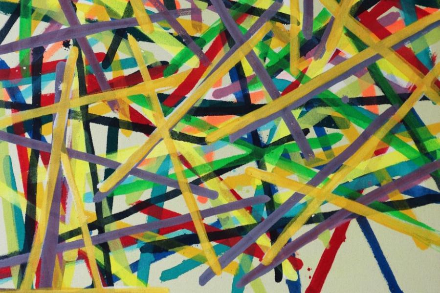 Annegret Hoch aus der Serie MIKADO geordnet 2017 Ei Tempera auf Nessel 100 x 75 cm