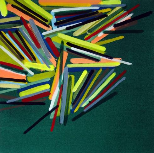 Annegret Hoch, aus der Serie "KOSMOS - Gedankenknödel", 2017, Ei-Tempera auf Nessel, 75 x 75 cm