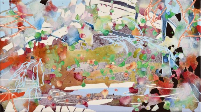 Chika Aruga, Eine Utopie 4 - II, 2025, Acryl auf Leinwand, 25 x 45 cm