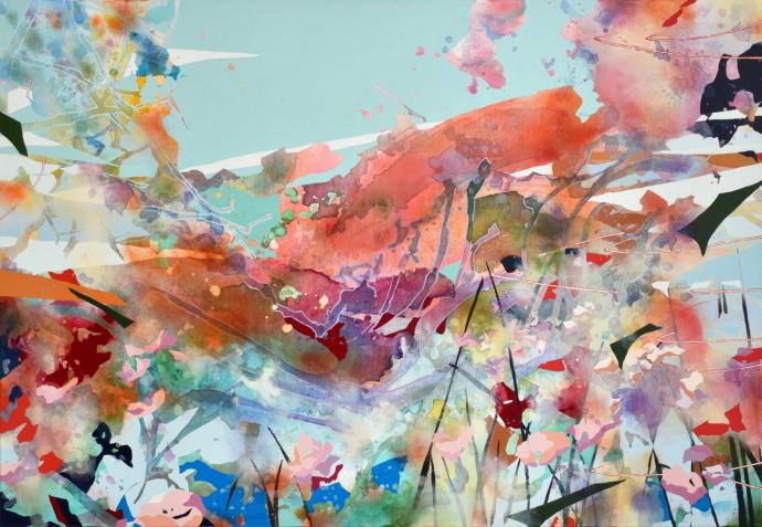 Chika Aruga, Eine Utopie 5, 2023, Acryl auf Leinwand, 110 x 160 cm