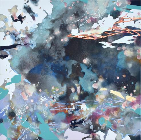 Chika Aruga, Spuren der Erinnerung 2, 2024, Acryl auf Leinwand, 50 x 50 cm