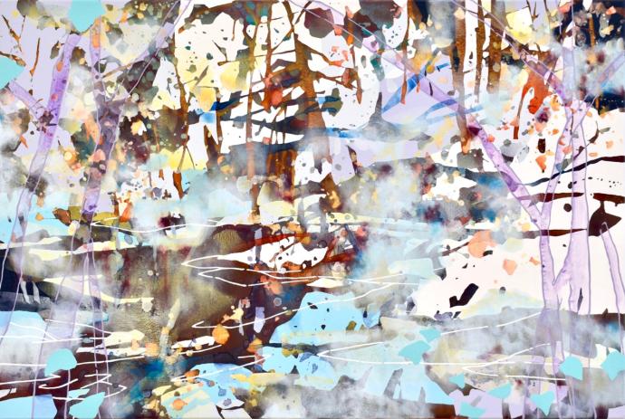 Chika Aruga, Spuren der Erinnerung 6, 2014, Acryl auf Leinwand, 80 x 120 cm