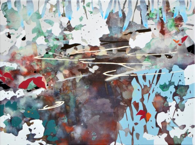 Chika Aruga, Suche nach den Spuren 14, 2019, Acryl auf Leinwand, 45 x 60 cm