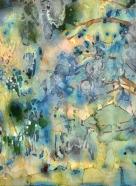 Chika Aruga, Blick über den See, 2023, Acryl, Aquarell und Pastell auf Papier, 23 x 17 cm, gerahmt 40 x 30 cm