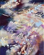 Chika Aruga, hinauf schauen - hinein gehen 5, 2025, Acryl auf Leinwand, 25 x 20 cm