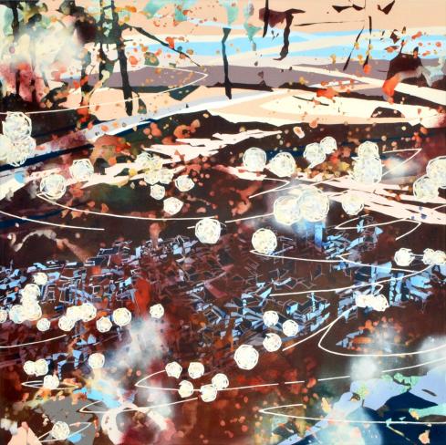 Chika Aruga, Eintauchen 1, 2021, Acryl auf Leinwand, 120 x 120 cm