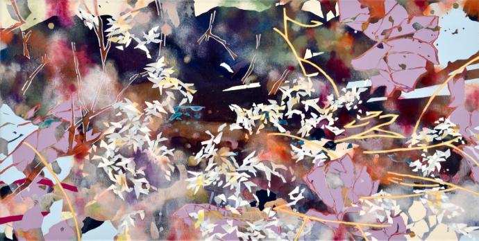 Chika Aruga, Verbindung 2, 2022, Acryl auf Leinwand, 35 x 70 cm