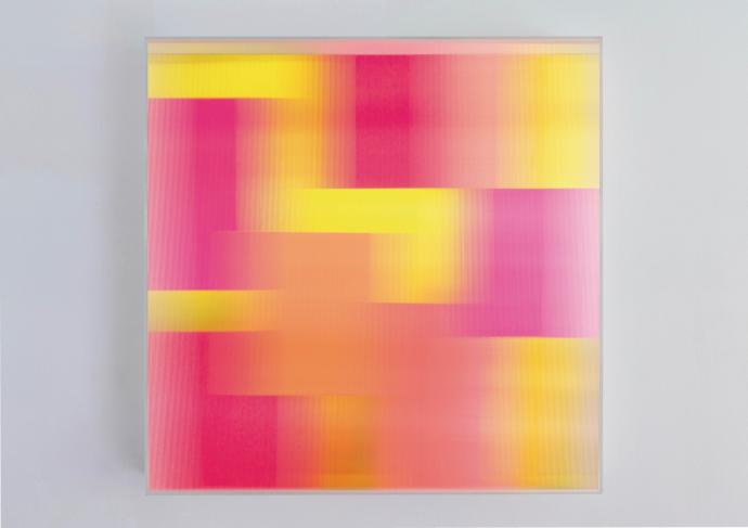 Christiane Grimm, Light Fusion, 2023, Mischtechnik und Acrylglas, 60 x 60 x 10 cm
