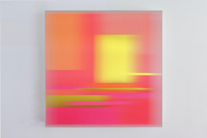 Christiane Grimm, New Space III (thrilled), 2022, Mischtechnik und Acrylglas, 60 x 60 cm