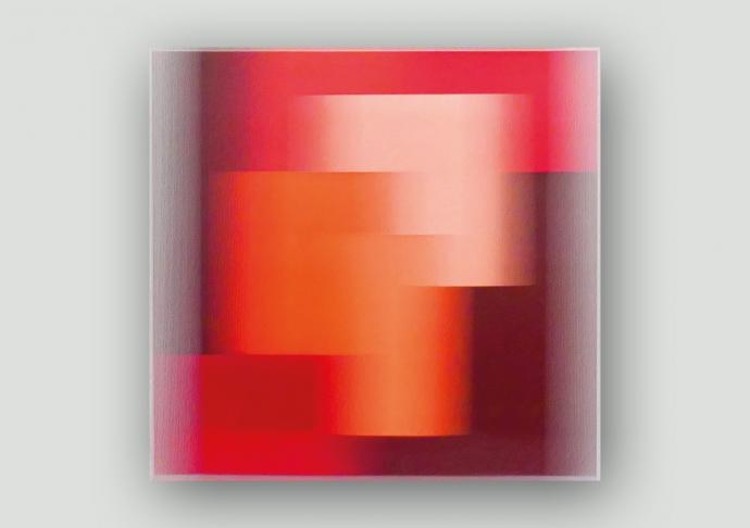 Christiane Grimm, Rot in Zeitlupe, 2019, Mischtechnik und Acrylglas, 60 x 60 x 10 cm