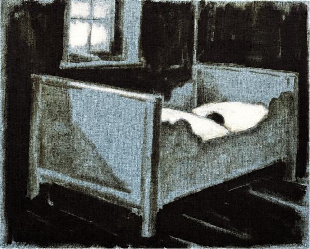 Dieter Mammel, Draußen schneit's, 2025, Tusche und Grundierweiß auf Leinen, 50 x 60 cm