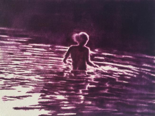 Dieter Mammel, Im See, 2022, Tusche auf Leinwand, 75 x 100 cm