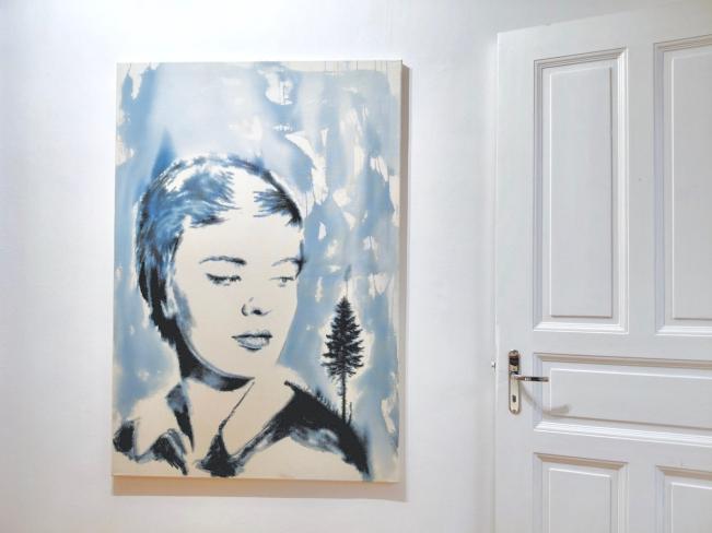 Dieter Mammel, Kleiner Freund, 2022, Tusche auf Leinwand, 145 x 100 cm