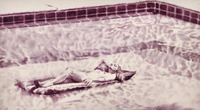Dieter Mammel, Pool, Tusche auf Leinwand, 60 x 105 cm