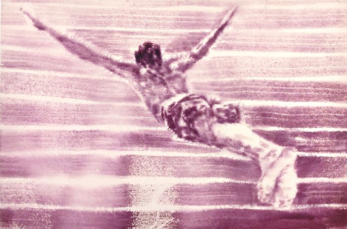 Dieter Mammel, Sprung, Tusche auf Leinwand, 40 x 60 cm