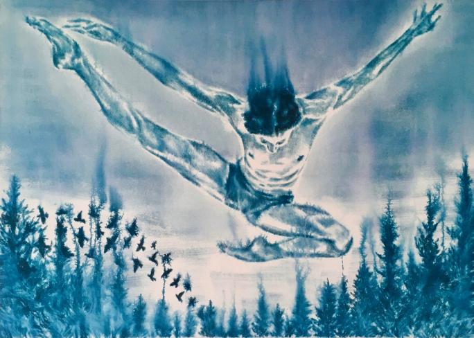 Dieter Mammel, Tänzer III, 2022, Tusche auf Leinwand, 110 x 145 cm