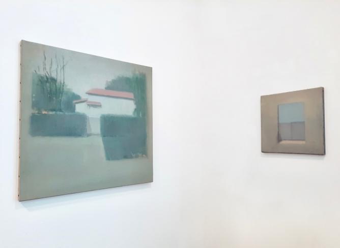 Fernando X. González, Maison avec haie II, 2017, Öl auf Leinwand, 60 x 60 cm, seitlich