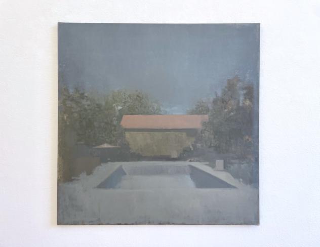 Fernando X. González, Maison - Bassin, 2024, Öl auf Leinwand, 80 x 80 cm