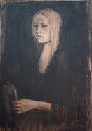 Fernando X. González, Jeune fille - Rose, 2025, Kohle auf Holz, 75,4 x 54,4 cm