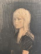 Fernando X. González, Jeune fille assise, 2024, Kohle auf Holz, 100 x 70 cm, Detail