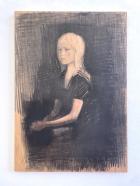 Fernando X. González, Jeune fille assise, 2024, Kohle auf Holz, 100 x 70 cm