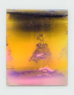 Frank Piasta, "charmanter gelber Affe hängt am Himmel", 2021, Pigmente und Silikon, 60 x 48 cm
