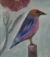 Frank Zucht, Vogel mit Blüte, 2016, Acryl auf Nessel, 35 x 30 cm