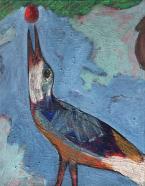Frank Zucht, Vogel vor blauem Grund, 2018, Acryl auf Nessel, 40 x 30 cm
