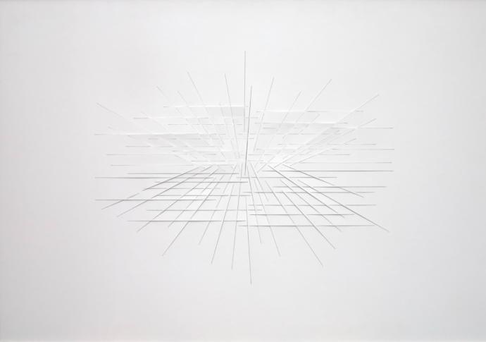 Franz Riedl, Doppelhorizont, 2022, Papierrelief, Karton geschnitten, 72 x 102 cm