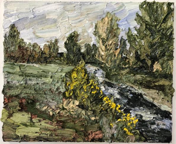 Helmut Helmes, Flussabwärts, 2020, Öl auf Leinwand, 50 x 60 cm