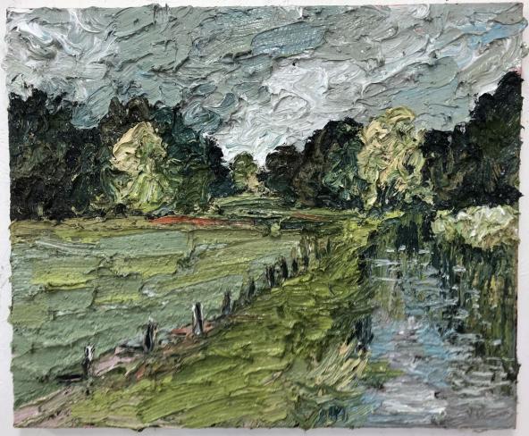 Helmut Helmes, Flussaue, 2020, Öl auf Leinwand, 50 x 60 cm