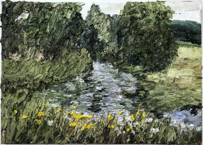 Helmut Helmes, Flussufer III, 2020, Öl auf Leinwand, 50 x 70 cm