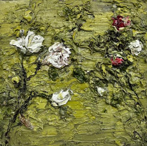 Helmut Helmes, Rosen II, 2026, Öl auf Leinwand, 40 x 40 cm