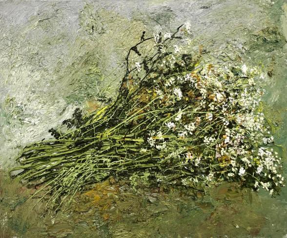 Helmut Helmes, Stillleben - Wiesenkerbel, 2022, Öl auf Leinwand, 100 x 120 cm