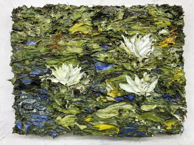 Helmut Helmes, Wasserleuchten II, 2023, Öl auf Malkarton, 30 x 40 cm