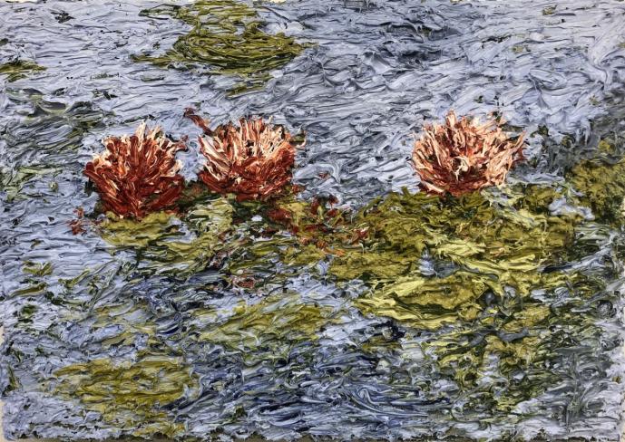 Helmut Helmes, Wasserperlen, 2022, Öl auf Leinwand, 50 x 70 cm