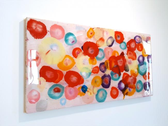 Jürgen Jansen, color bomb me II, Öl und Harze auf Holz, 50 x 100 cm, Seitenansicht von links
