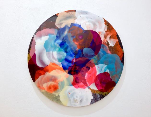 Jürgen Jansen, if you, 2023, Öl und Harze auf Holz, Dm 75 cm