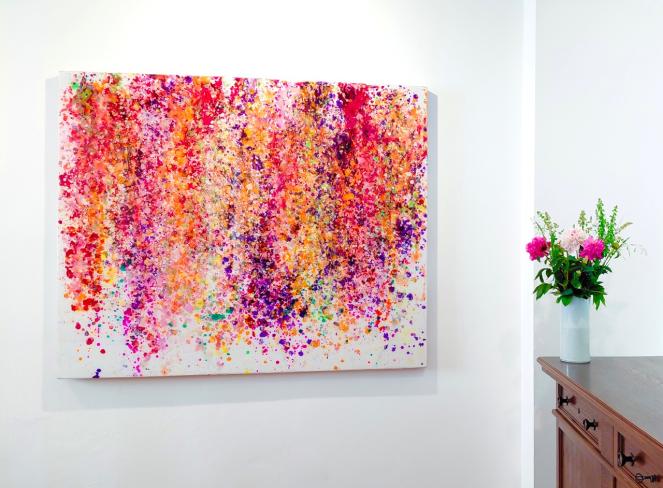 Jürgen Jansen, Dots II, 2026, Öl und Harze auf Holz, 120 x 150 cm, Ausstellungsansicht Galerie Corona Unger