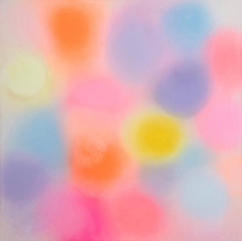 Margit Hartnagel, Arising Colors 14-1-24, 2024, Pigmente in Weihrauchmilch, 90 x 90 x 4,5 cm