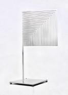 Martin Willing, Quadratschnitt übereck, Titan wasserstrahlgeschnitten, vorgespannt auf Titanplatte, 50 x 19 x 19 cm