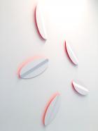 Michael Post, 5-teilige Installation, 2019, Acryl auf Glasvlies über gefaltetem Stahl, je 54 x 25 x 4 cm