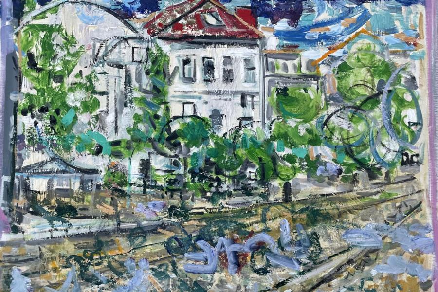 Rron Qena Street 2025 Ol auf Leinwand 62 x 72 cm