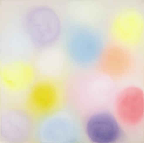 Margit Hartnagel, Arising Colors 08-5-23, 2023, Pigmente in Weihrauchmilch, 90 x 90 x 4,5 cm