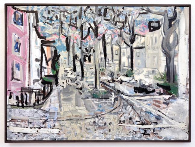 Rron Qena, Straße, 2025, Öl auf Leinwand, 55 x 75 cm