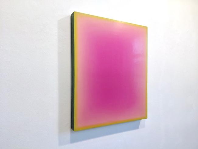 YeunHi Kim, Frühling I, 2024, geschliffene Lasuren, Pigmente auf Reispapier auf Holz, 60 x 50 cm, seitlich