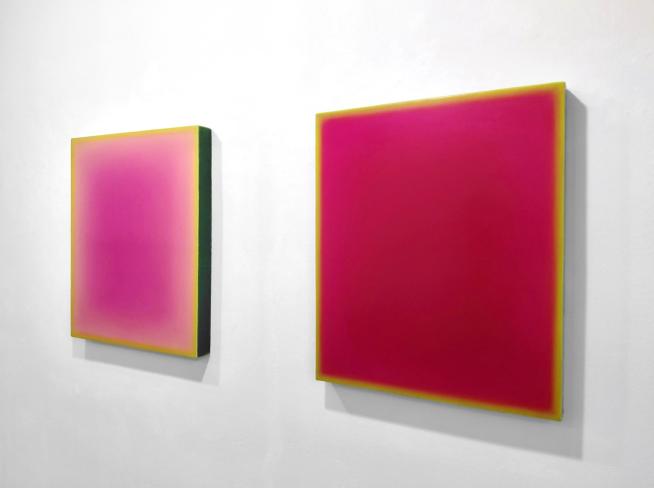 YeunHi Kim, Frühling I und II, 2024, geschliffene Lasuren, Pigmente auf Reispapier auf Holz, 60 x 50 cm, Seitenansicht