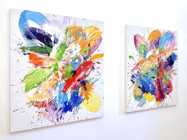 Nicholas Bodde, Gestisch, I und II-24, 2024, Öl auf Leinwand, je 120 x 100 cm, Seitenansicht